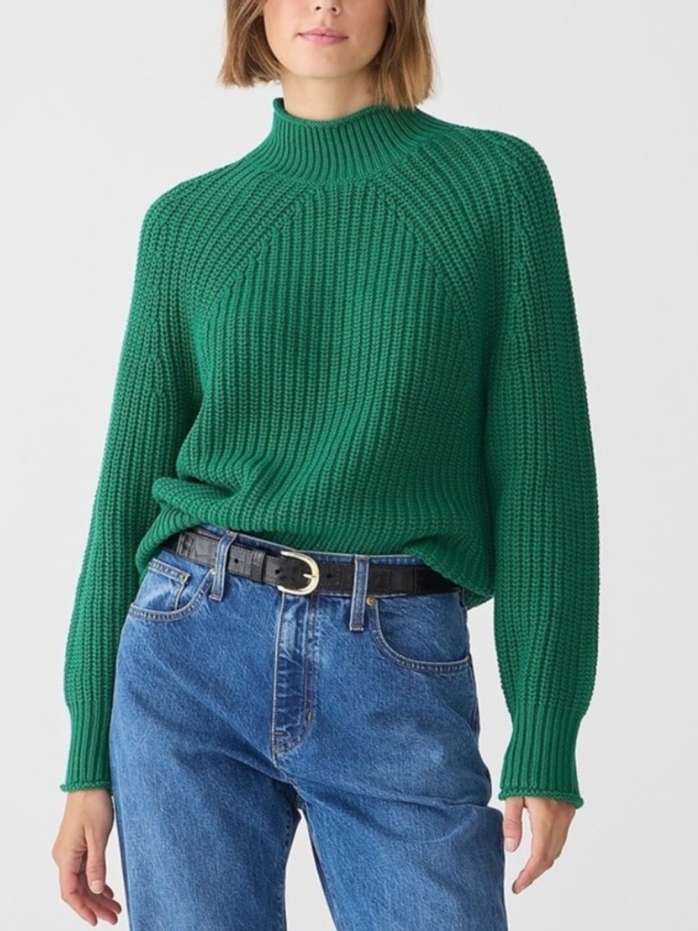 J. CREW Rollneck Cotton Sweater Size XS Relaxed JUNGLE GREEN